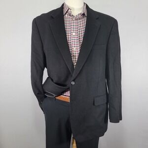 Chaps Men's Sport Coat Blazer Two Button Flannel Silk Wool Cashmere Black 46R